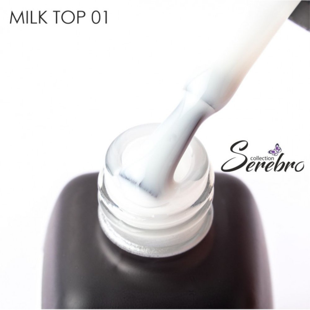 Serebro, Молочный топ без липкого слоя "Milk top" для гель-лака №01, 11мл - 700792 - скидки в DIAMANT, дешевле только даром